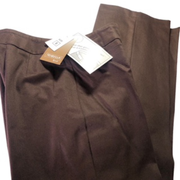 NWT Tribella Front Zip Straight Leg Button Hold Front Pockets Brown Pants Size 8 - Picture 2 of 7